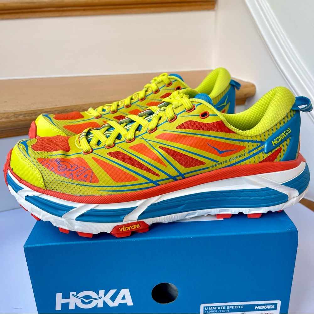 NWT Hoka Mafate Speed 2 Running Shoes Unisex Trail in Flame / Evening Primrose - Picture 1 of 16